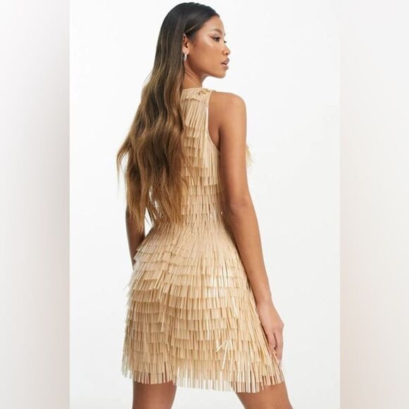 NWT ASOS DESIGN Scoop Neck Mini Dress w/ Shard Sequins Stone / Nude Beige 2 - Picture 15 of 15